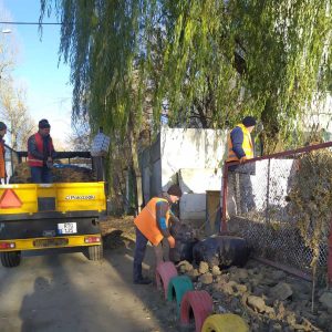 Continuă procesul de evacuare a frunzișului de pe teritoriul grădiniței – creșă nr.67